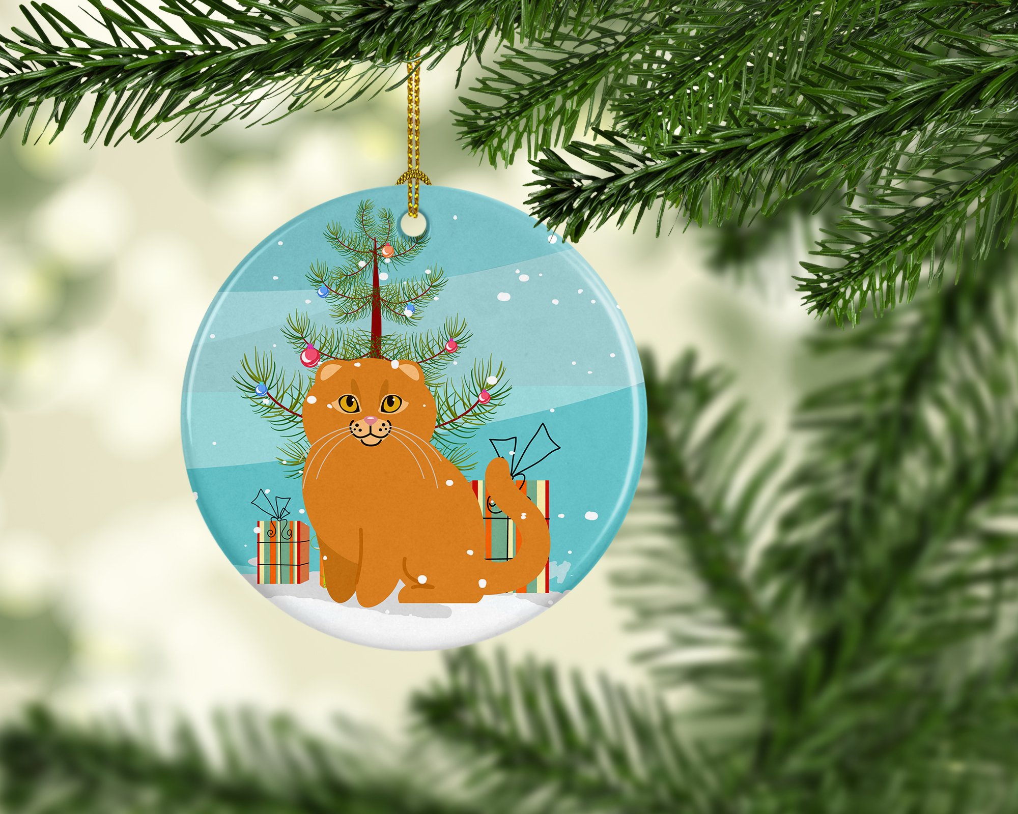 Caroline's Treasures Scottish Fold Cat Merry Christmas Tree Ceramic Ornament 